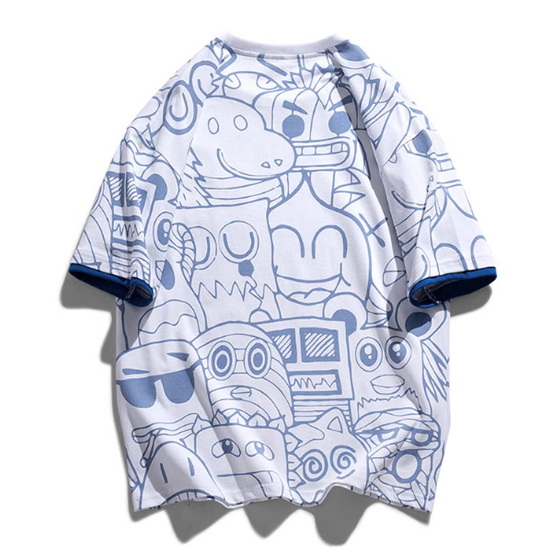 Áo Thun Nam Dáng Rộng Cổ Tròn In Họa Tiết Hoạt Hình Chất Cotton Phong Cách Đường Phố Thời Trang Zenkonu TOP NAM 272