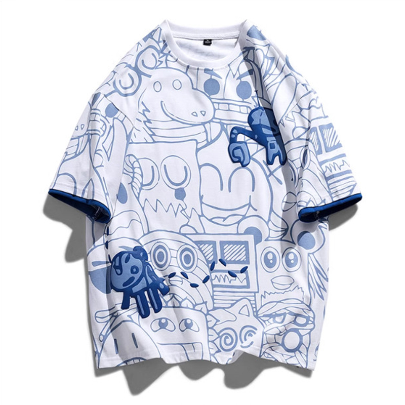 Áo Thun Nam Dáng Rộng Cổ Tròn In Họa Tiết Hoạt Hình Chất Cotton Phong Cách Đường Phố Thời Trang Zenkonu TOP NAM 272