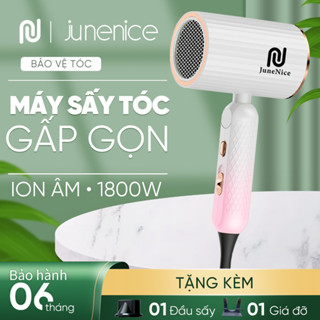 Máy sấy tóc gấp gọn 1800W June nice, với lớp bọc bảo vệ tốt, đi kèm tia sáng xanh, dành cho gia đình và người thân