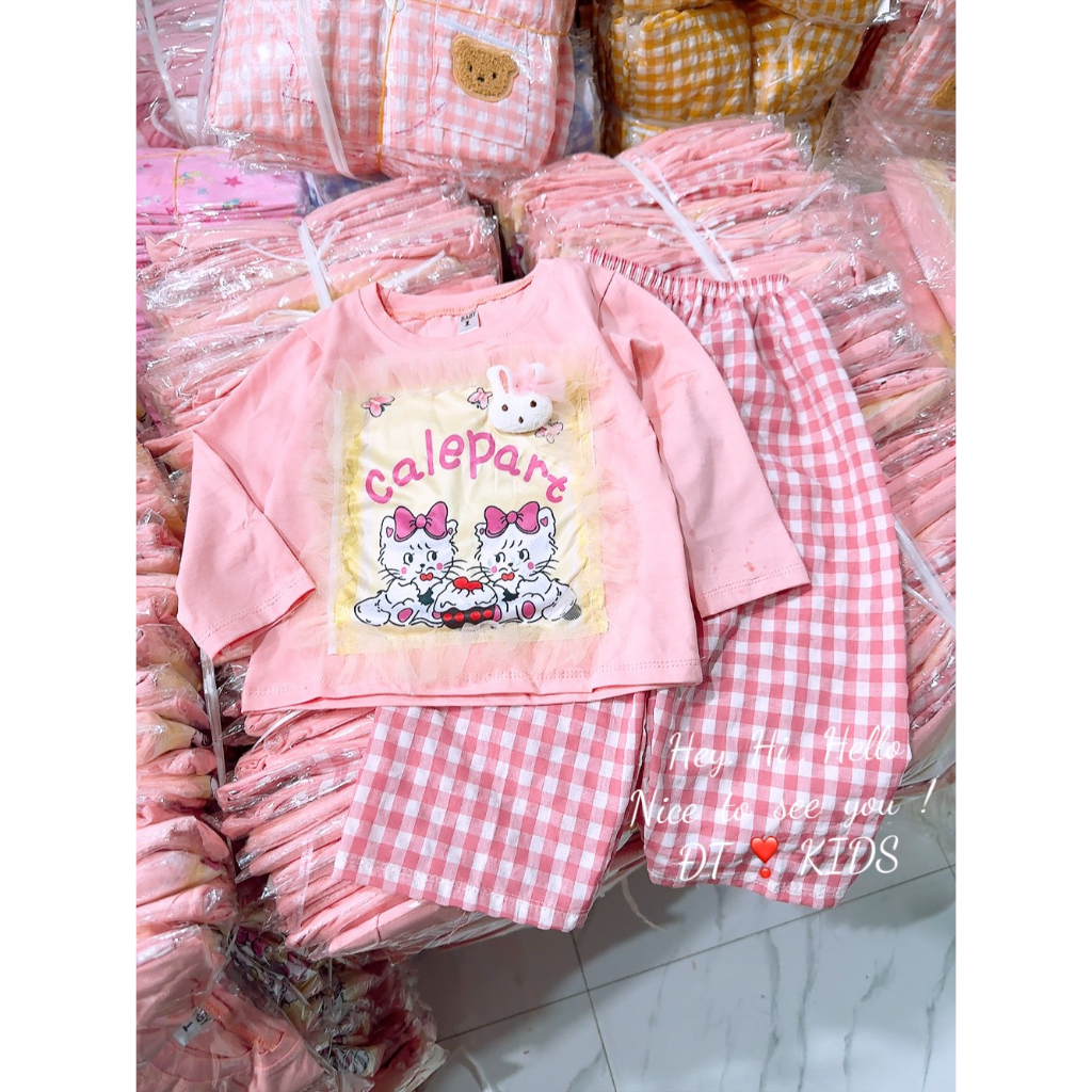 Bộ quần áo bé gái - set áo cotton dài tay mix quần kẻ caro sành điệu cho bé gái