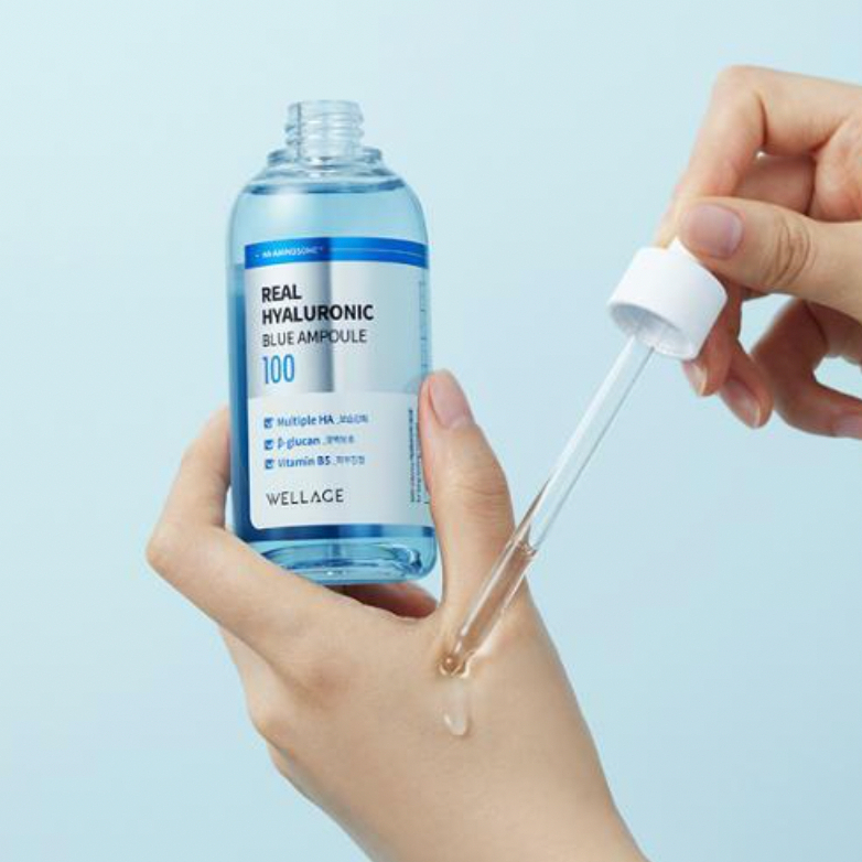 Bộ sản phẩm cấp nước WELLAGE Real Hyaluronic Blue 100 Ampoule