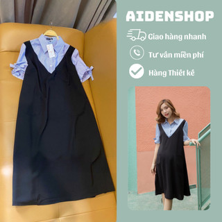 Váy bầu công sở thiết kế Aidenshop đầm bầu xinh đi làm phối sơ mi sọc