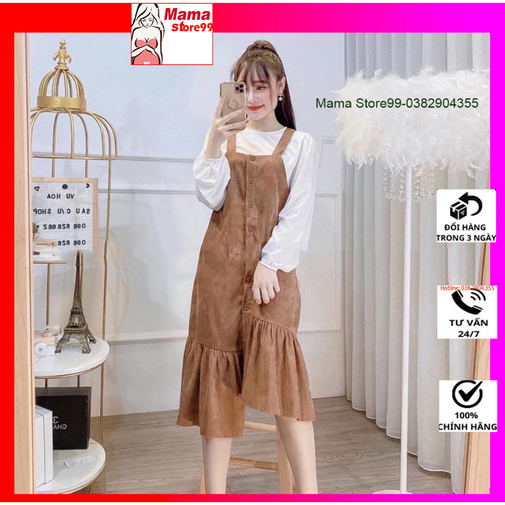 Đầm Bầu Sét Váy Yếm Bầu Dài Tay,Chất Nhung Tăm,Váy Bầu Đi Chơi,Dự Tiệc Công Sở Thu Đông V0014 Mama Store99
