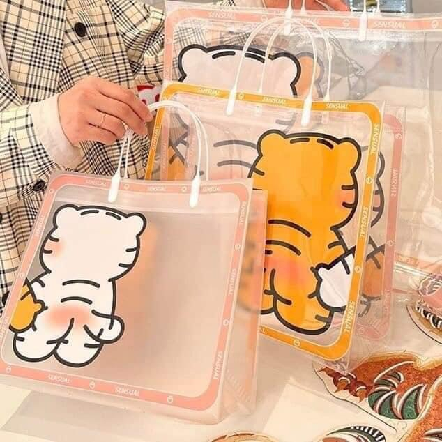 SET 3 Túi Trong Suốt Chống Nước Hình Chú Hổ Siêu Cute Chất Liệu Nhựa PP Bền Đẹp Có Thể Gấp Gọn