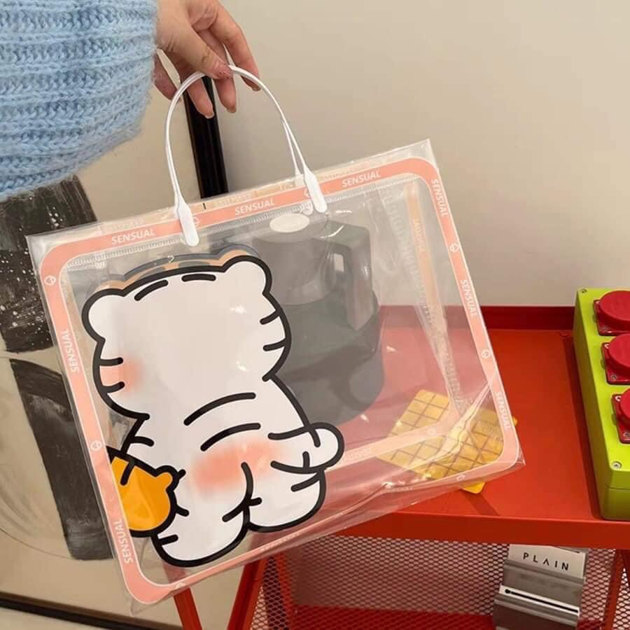 SET 3 Túi Trong Suốt Chống Nước Hình Chú Hổ Siêu Cute Chất Liệu Nhựa PP Bền Đẹp Có Thể Gấp Gọn