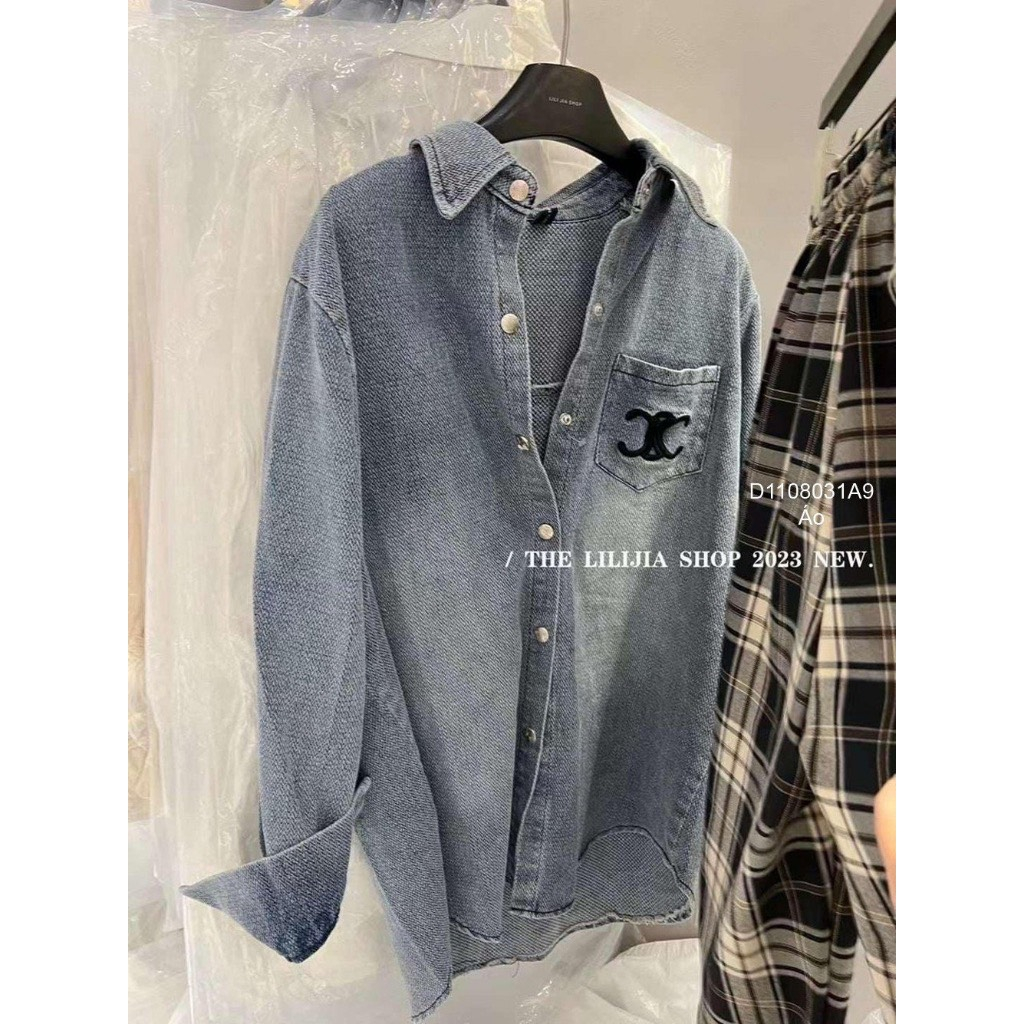 Áo sơ mi jean dáng croptop tay dài!