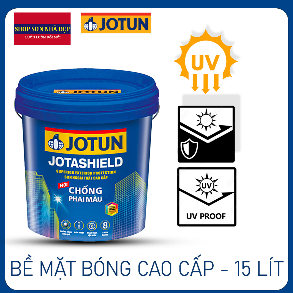 Sơn nước ngoại thất - Siêu cao cấp - Jotun Jotashield Chống phai màu - Bề mặt bóng - 15L