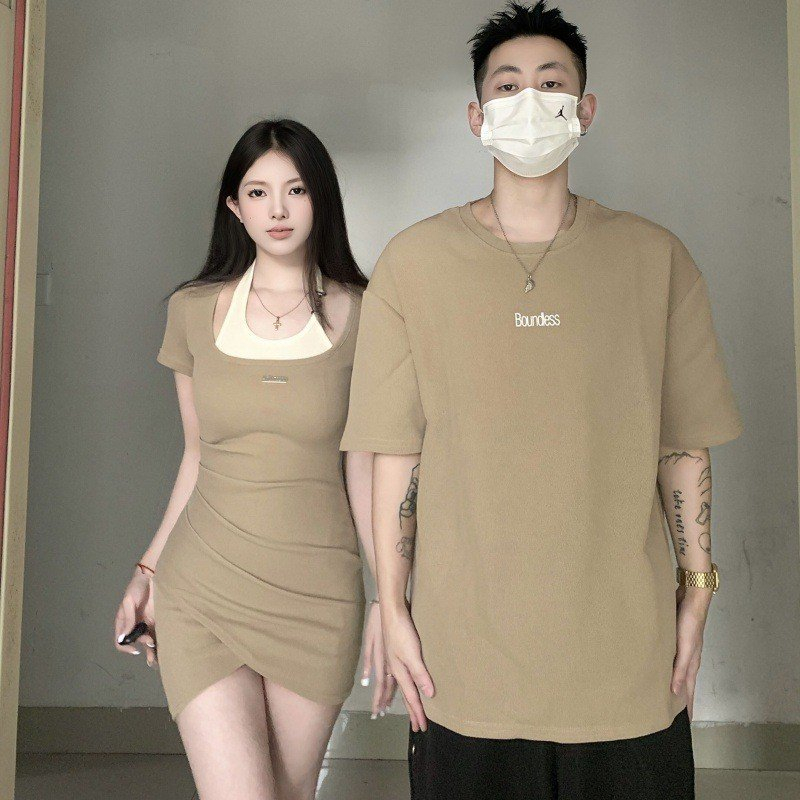 Đồ cặp nam nữ couple set áo váy đôi body ngắn tay mùa hè màu da thời trang cặp đôi hàng Quảng Châu cao cấp C111
