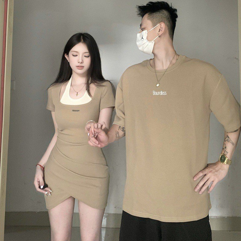 Đồ cặp nam nữ couple set áo váy đôi body ngắn tay mùa hè màu da thời trang cặp đôi hàng Quảng Châu cao cấp C111