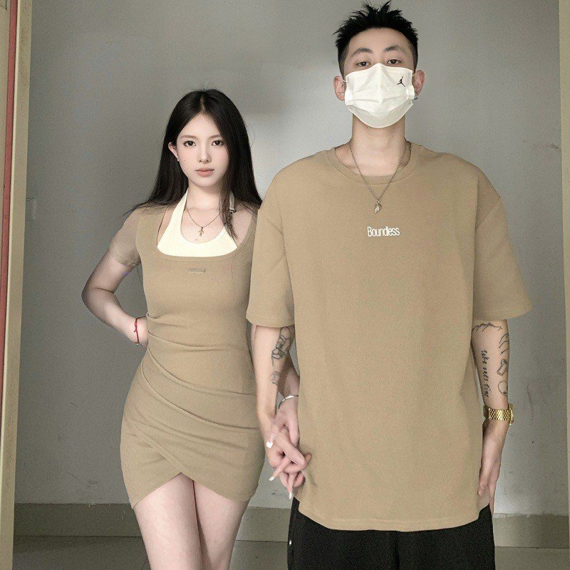 Đồ cặp nam nữ couple set áo váy đôi body ngắn tay mùa hè màu da thời trang cặp đôi hàng Quảng Châu cao cấp C111