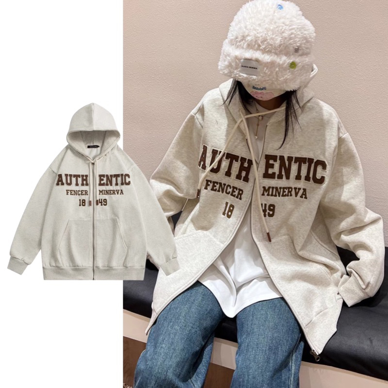 Áo Hoodie ZIP Nỉ Bông In Chữ Authentic 1849