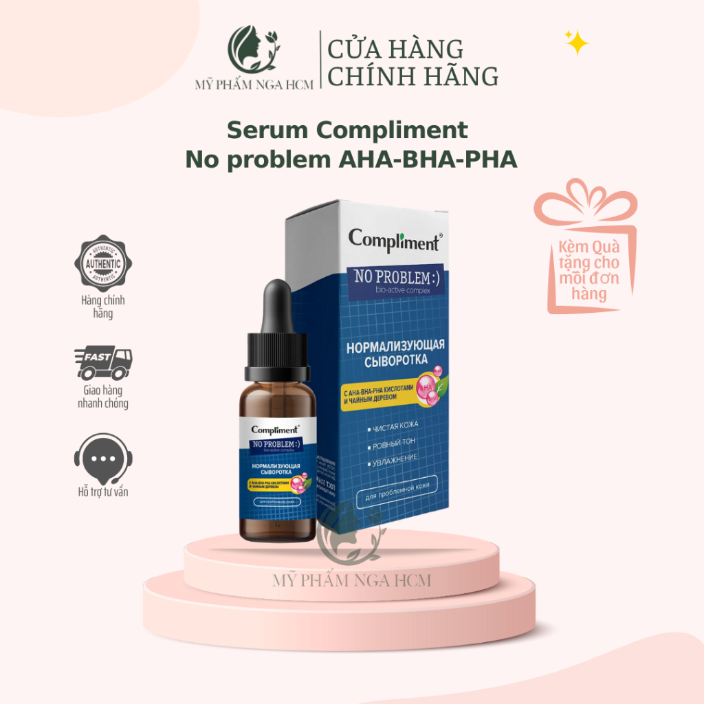 Serum Compliment No problem AHA-BHA-PHA giảm mụn, mờ thâm, se lỗ chân lông cho da dầu mụn 27ml