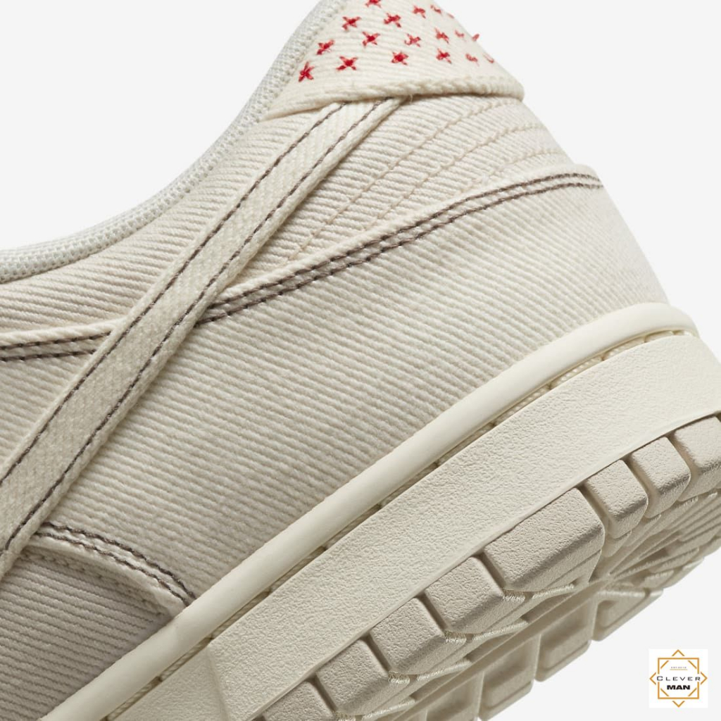 Giày Thể Thao Dunk Low Denim Orewood Light Brown Sashiko Màu Be Chỉ Đỏ