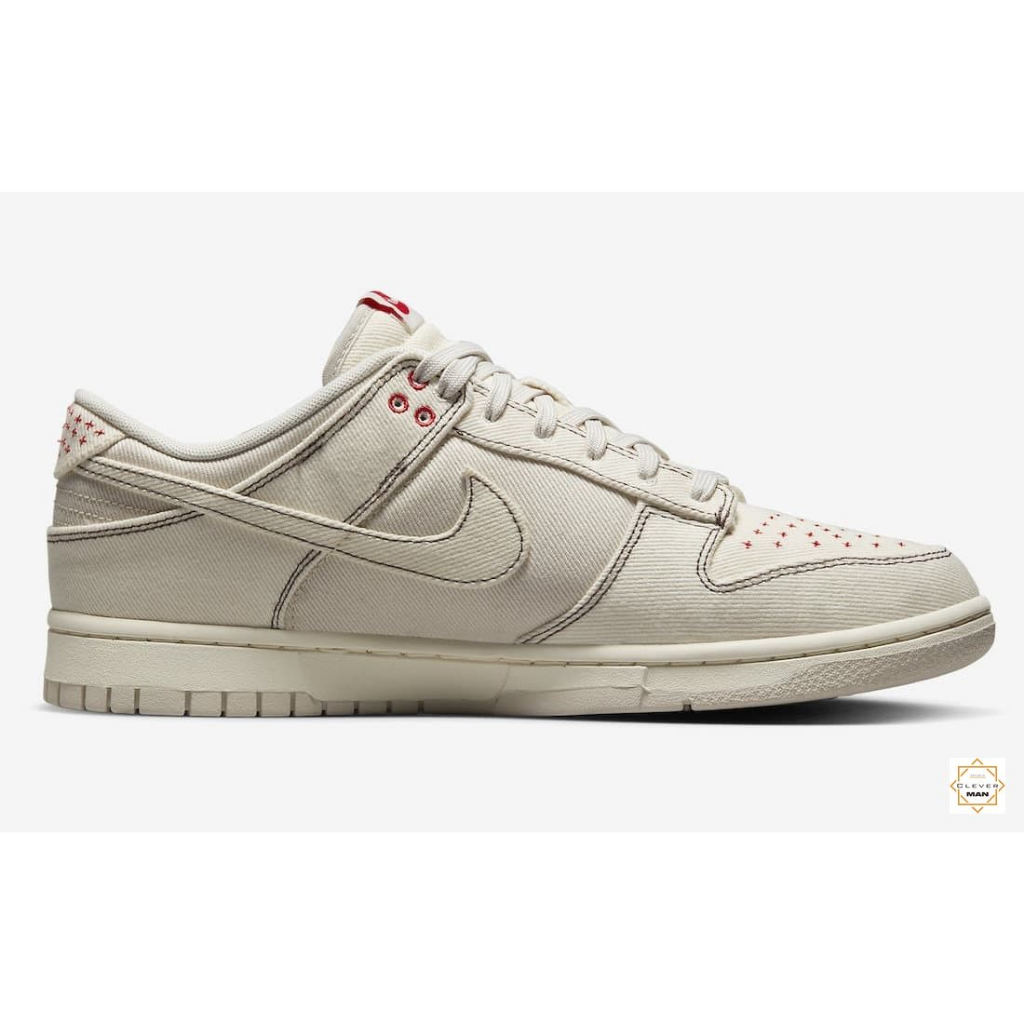 Giày Thể Thao Dunk Low Denim Orewood Light Brown Sashiko Màu Be Chỉ Đỏ