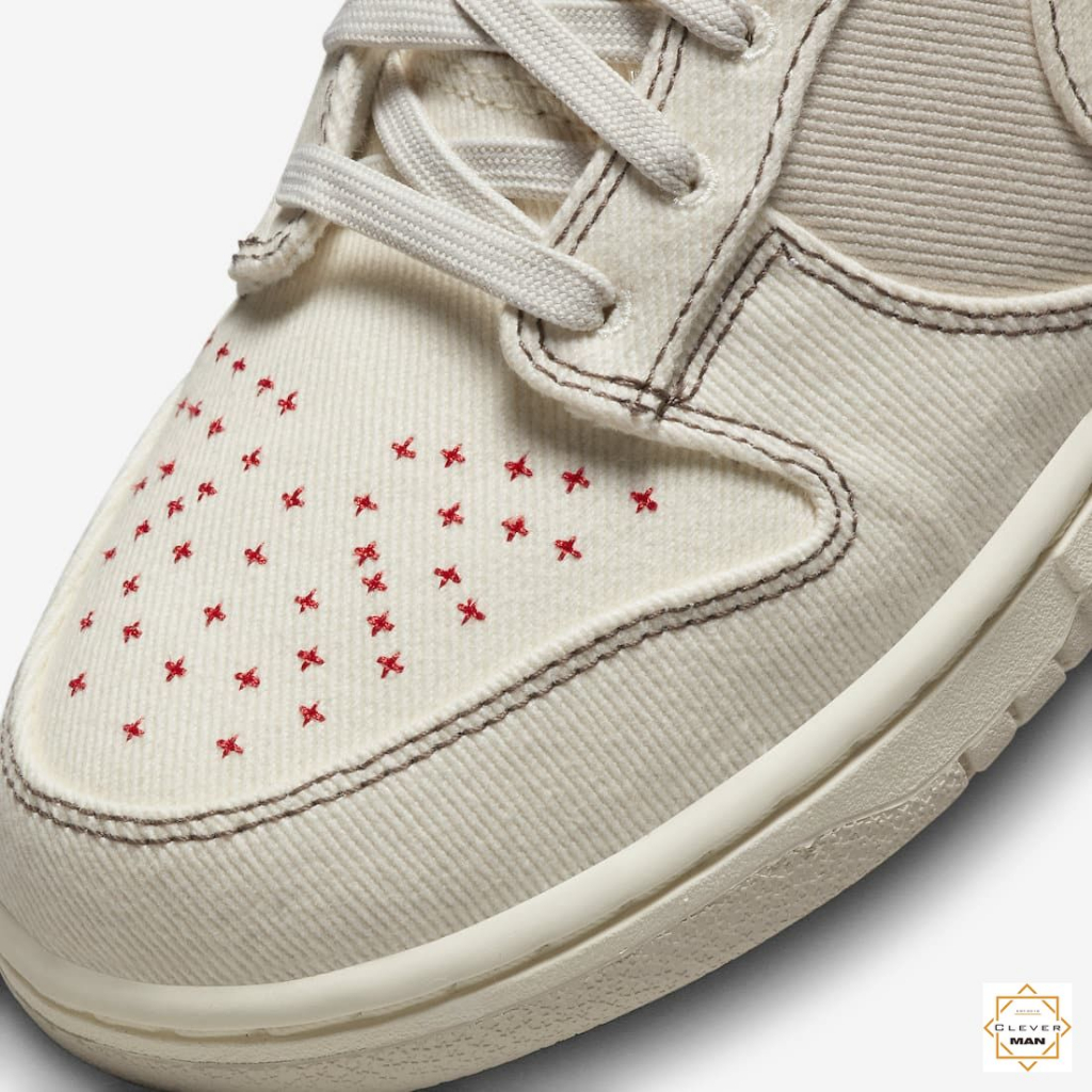 Giày Thể Thao Dunk Low Denim Orewood Light Brown Sashiko Màu Be Chỉ Đỏ