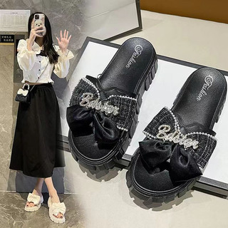 Dép nữ quai ngang hình nơ SISTER đế răng cưa độn 4cm sang chảnh giày dép Đức Phúc