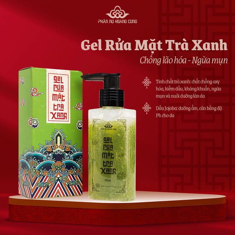 Combo Gel rửa mặt trà xanh và nước hoa hồng Phấn Nụ Hoàng Cung