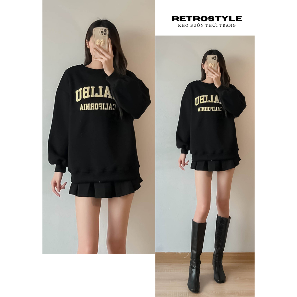 Áo sweater nỉ bông in chữ Mali - Retrostyle - AoSwtMALIBU780