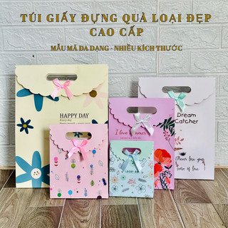 Sét 12c Túi giấy đựng quà tặng mỹ phẩm, túi nắp nơ, túi đựng phụ kiện,túi ivory cao cấp
