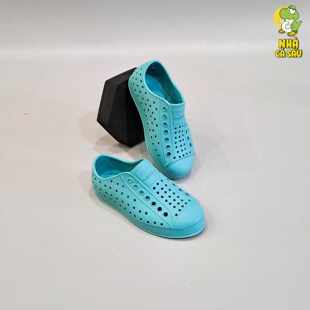 Giày lười full nhựa native trẻ em chính hãng, giày nhựa cho bé trai bé gái thiết đúc nguyên khối màu vàng, xanh ngọc