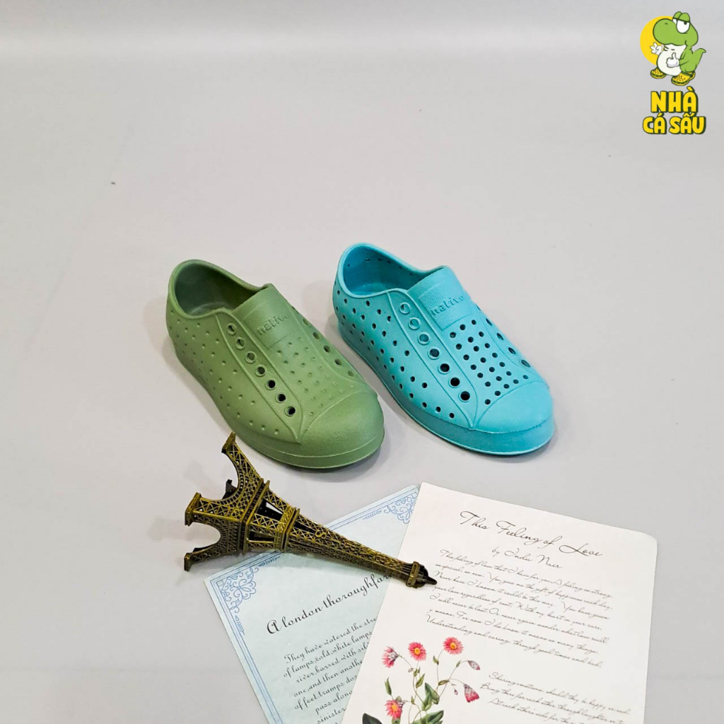 Giày lười full nhựa native trẻ em chính hãng, giày nhựa cho bé trai bé gái thiết đúc nguyên khối màu vàng, xanh ngọc