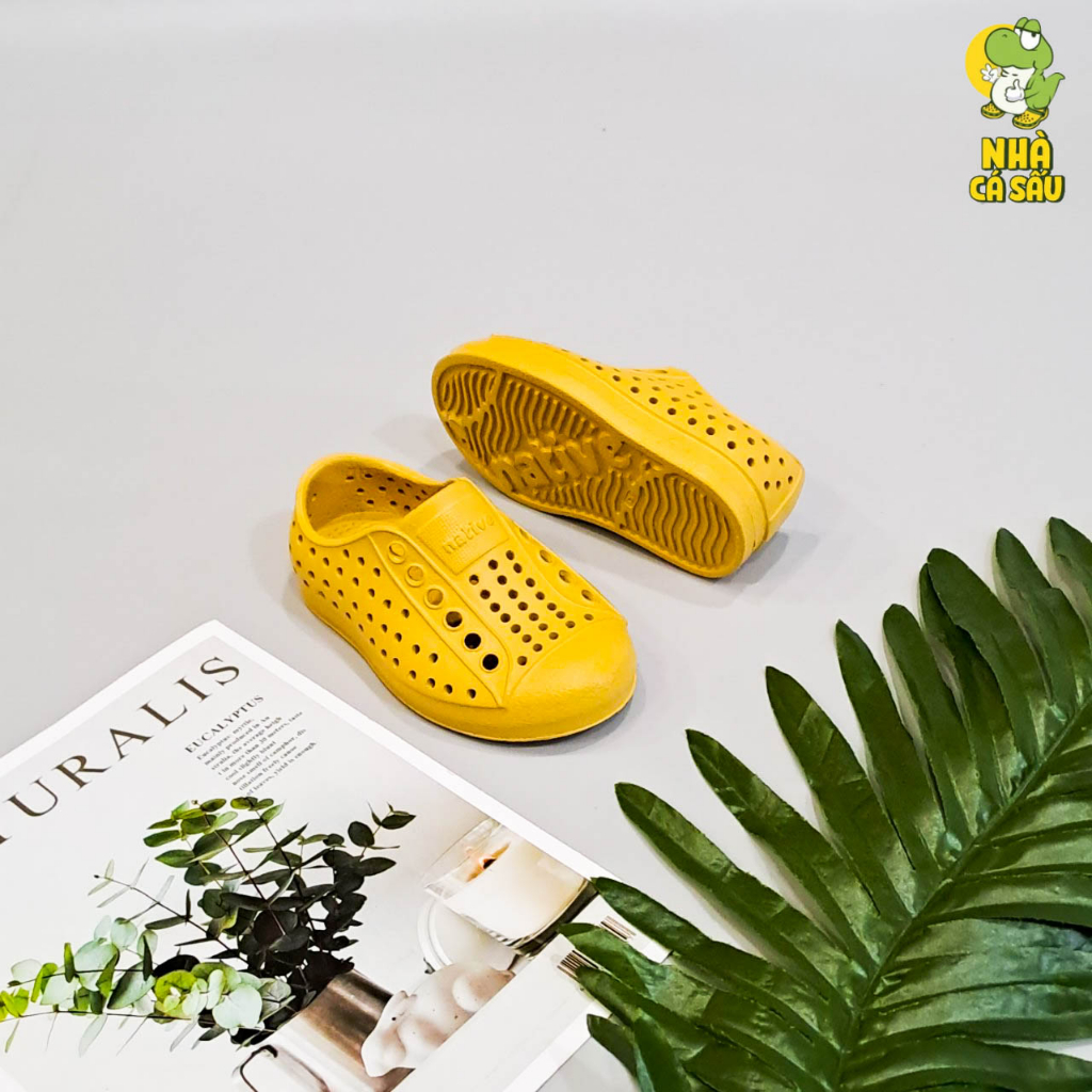 Giày lười full nhựa native trẻ em chính hãng, giày nhựa cho bé trai bé gái thiết đúc nguyên khối màu vàng, xanh ngọc