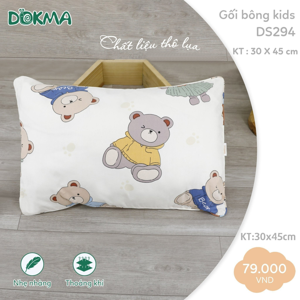DOKMA Gối bông sơ sinh , gối bông kid  cotton organic 100%