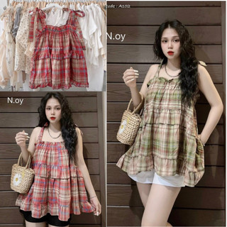 Áo babydoll thiết kế 2 dây nơ vai , hoạ tiết nơ vai , Vải cao cấp T100 . thongnhat