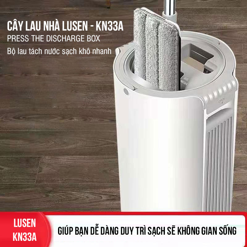 Chổi lau nhà tự vắt thông minh Lusen KN33A, cây lau nhà xoay 360 độ, bộ lau tách nước sạch và khô nhanh chính hãng