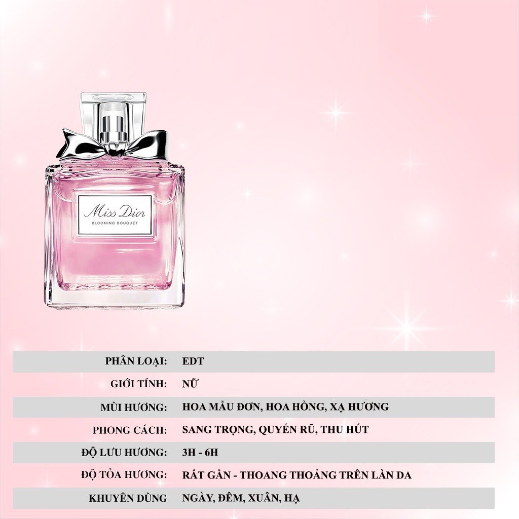 [𝐀𝐮𝐭𝐡] Nước Hoa Nữ Miss Dior Blooming Bouquet Edt Nữ tính, Dịu dàng, Tươi trẻ Mùi Hương Yêu Thích Của Jisoo | BigBuy360 - bigbuy360.vn