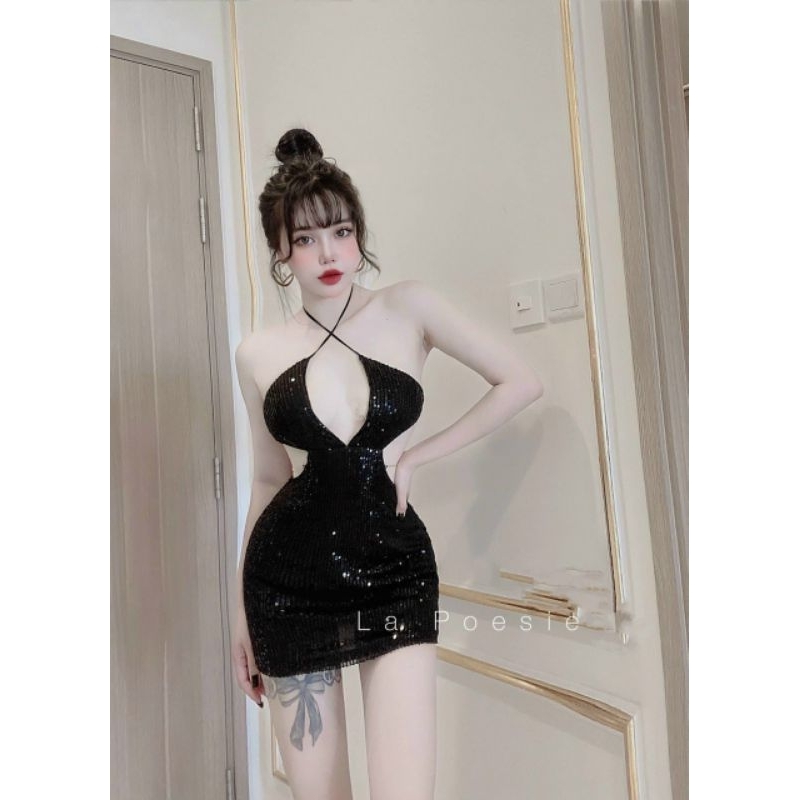 đầm body kim sa cut eo