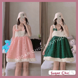 Đầm Váy Babydoll Gấm Xốp 2 Dây Phối Nơ Mềm Mịn, Đầm Babydoll Dáng Ngắn Ulzzang M44