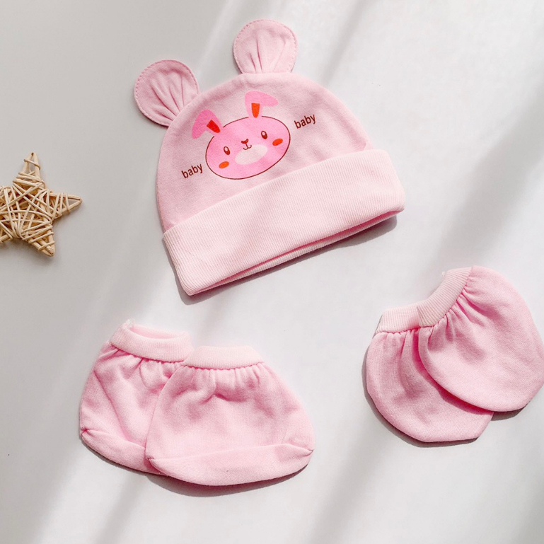 Set Nón Kèm Bao Tay Chân Hotga Chất Cotton Mềm Mỏng Mịn_Set Tai Thỏ Hotga