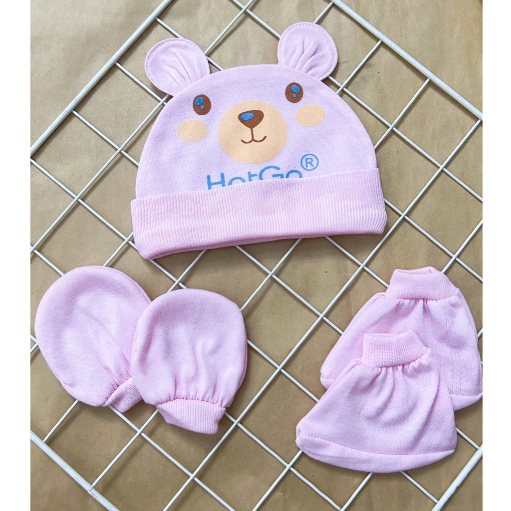 Set Nón Kèm Bao Tay Chân Hotga Chất Cotton Mềm Mỏng Mịn_Set Tai Thỏ Hotga