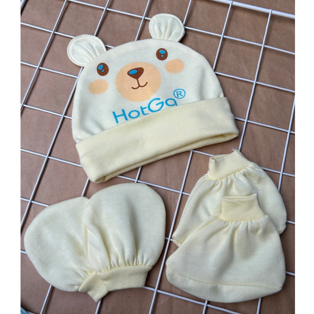 Set Nón Kèm Bao Tay Chân Hotga Chất Cotton Mềm Mỏng Mịn_Set Tai Thỏ Hotga