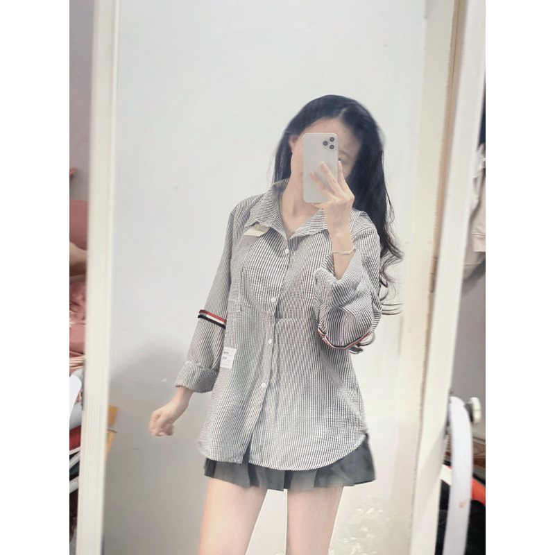 Set chân váy xám + áo sơmi