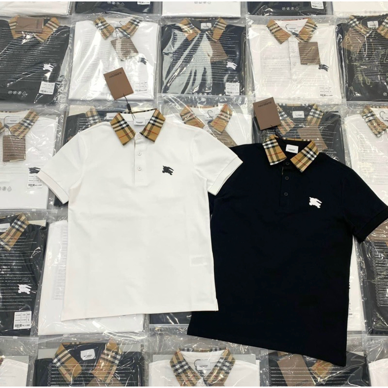 Áo polo nam bbr hai màu trắng đen có hoạ tiết logo đơn giản cổ bẻ phối thời trang phong cách giới trẻ có size s đến xl