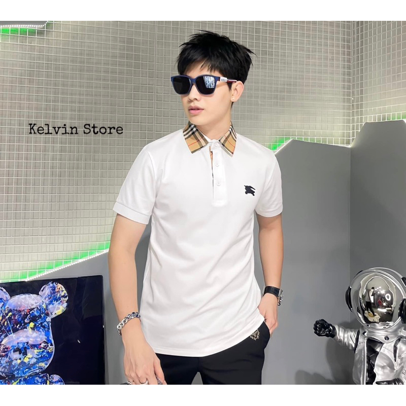 Áo polo nam bbr hai màu trắng đen có hoạ tiết logo đơn giản cổ bẻ phối thời trang phong cách giới trẻ có size s đến xl