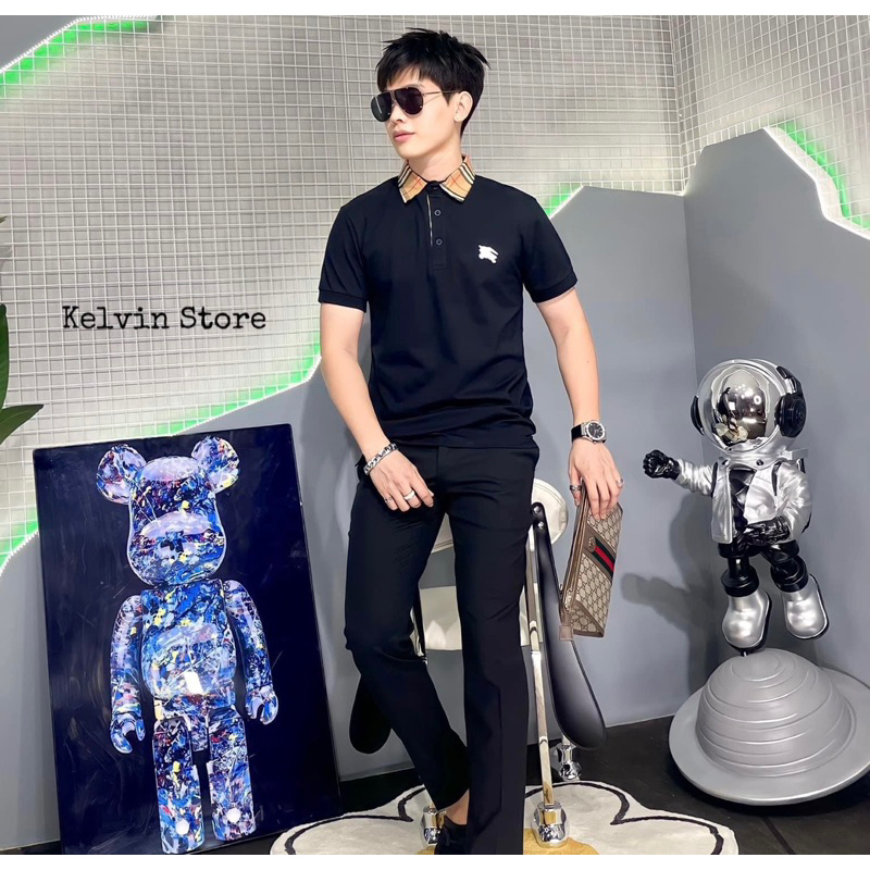 Áo polo nam bbr hai màu trắng đen có hoạ tiết logo đơn giản cổ bẻ phối thời trang phong cách giới trẻ có size s đến xl