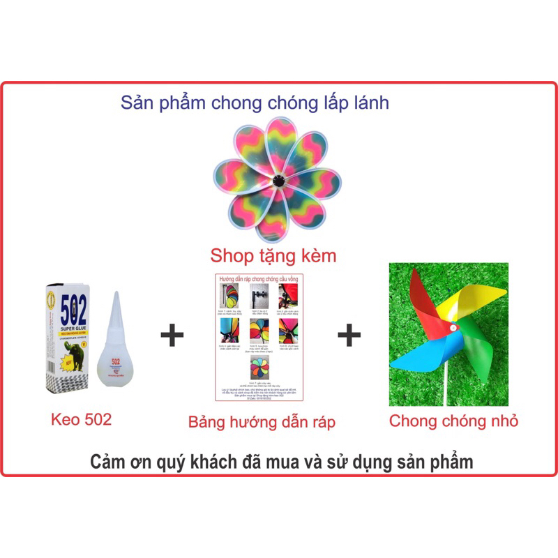Chong chóng lấp lánh 8 cánh mẫu mới. tặng kèm 502 + chong chóng nhỏ + hướng dẫn ráp