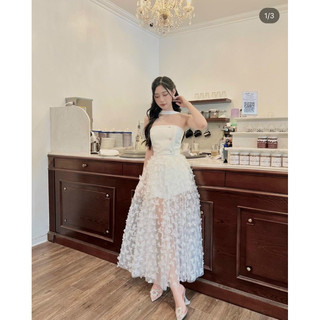 Đầm maxi ren đính hoa tiết nổi