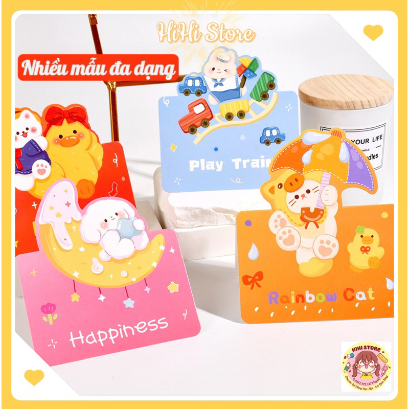 Thiệp Chúc Mừng In Hình Hoạt Hình Dễ Thương Phong Cách Gấp 3D Hàn Quốc Tặng Quà Cho Bé