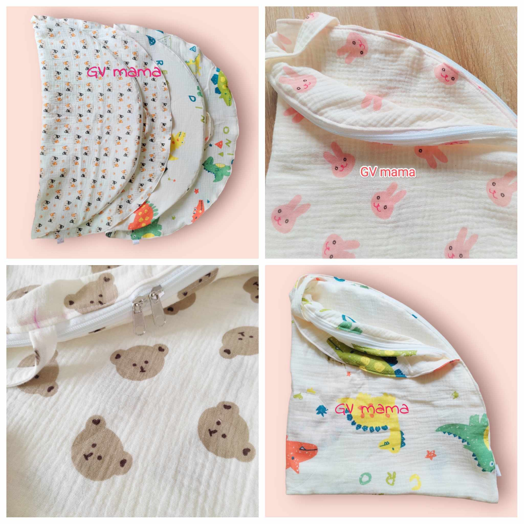 Áo vỏ gối chống trào ngược xô muslin GV mama CAO CẤPdành cho bé sơ sinh, size đại 70*70cm