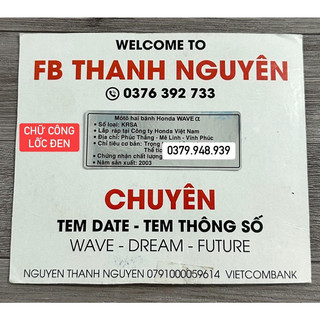 Tem thông số năm sản xuất dán gắp wave alpha 2003 ( lốc đen )