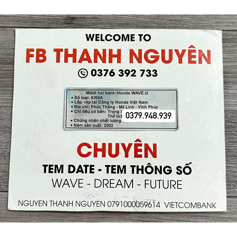 Tem thông số dán gấp wave alpha 2002 ( chuẩn zin )