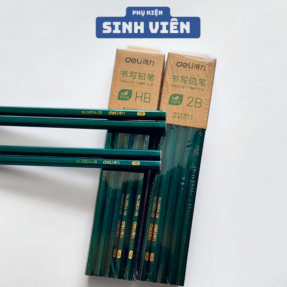 Vỉ 10 bút chì lục giác Deli - 2B/HB vẽ mỹ thuật, làm bài kiểm tra 58104 | Phụ Kiện Sinh Viên.