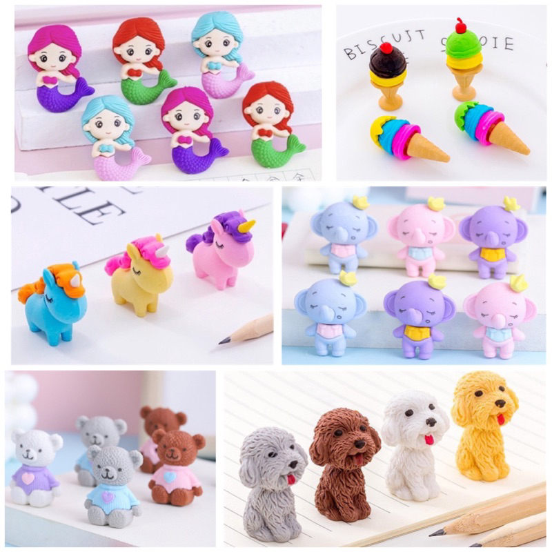 Set 2 Gôm Tẩy Gấu Teddy Pony Cún Tiên Cá Voi Kem Cà Rốt Dụng Cụ Học Tập Sinh Viên Văn Phòng