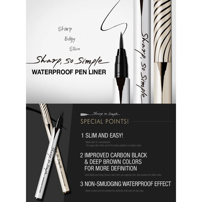 Kẻ Mắt Nước Clio Sharp, So Simple Waterproof Pen Liner Siêu Mảnh Lâu Trôi
