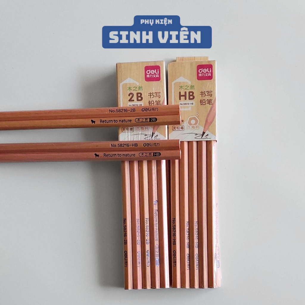 Vỉ 10 bút chì lục giác Deli - HB/2B thân gỗ, dùng vẽ mỹ thuật phác thảo 58216 | Phụ Kiện Sinh Viên.