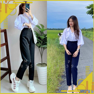 Quần Tây nữ học sinh lưng cao có đỉa, quần vải đi học đơn giản dễ phối đồ có big size